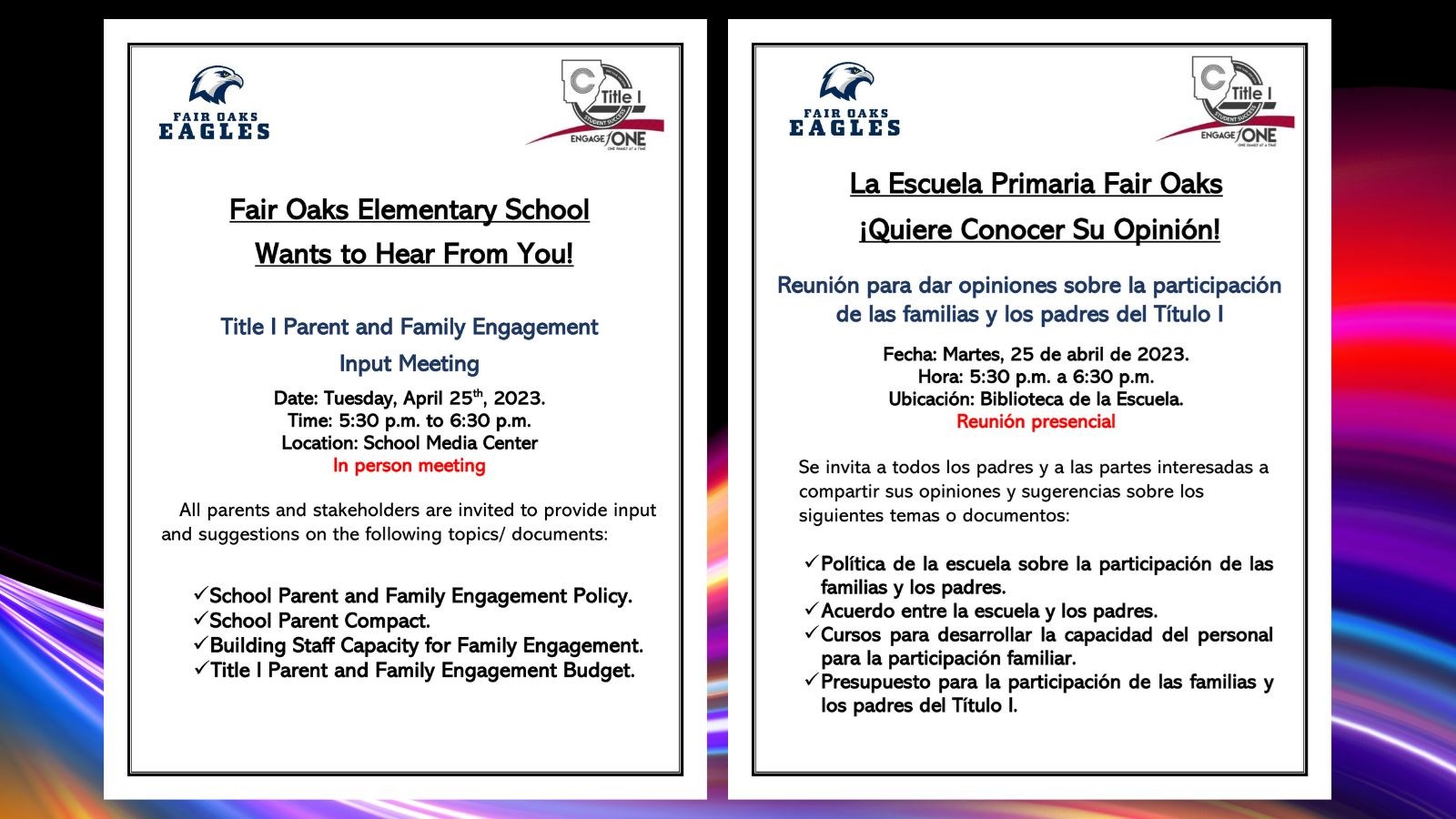 Title 1 Input Meeting April 25th